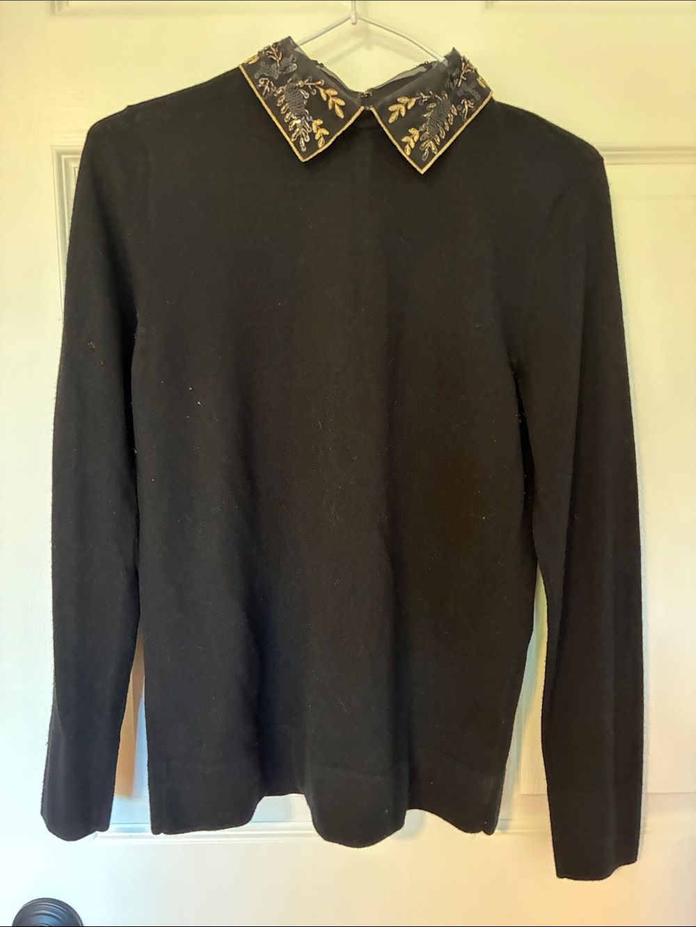 Club Monaco Black Sweater with Embroidered Collar